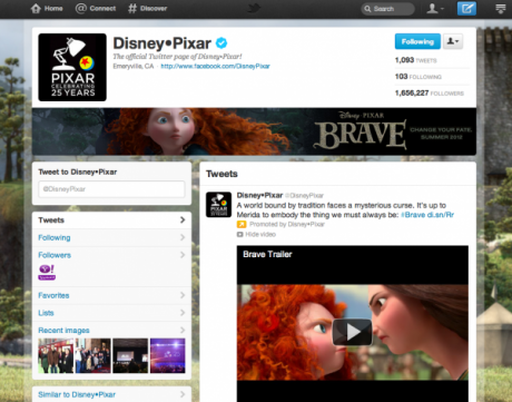 Página de marca en Twitter de Pixar