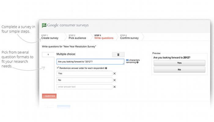 Captura de pantalla del funcionamiento de Google Consumer Surveys