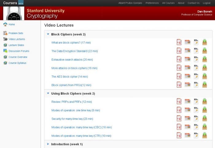 Captura de los vídeos del curso de criptografía de la Universidad de Stanford
