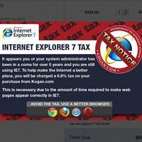 Captura del aviso del cobro de una comisión por el uso de Internet Explorer 7