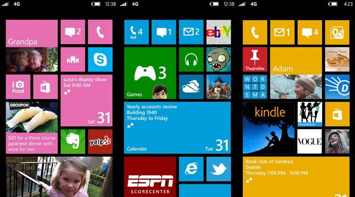 Captura de la pantalla de inicio de Windows Phone 8