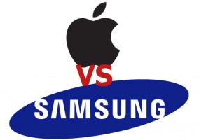 Montaje que enfrenta los logos de Apple y Samsung