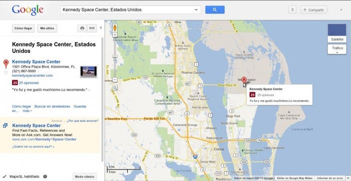 Centro Espacial Kennedy en Google Maps
