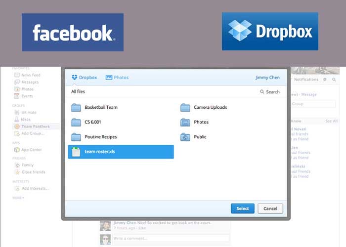 Ventana de Dropbox que se abrirá desde Facebook