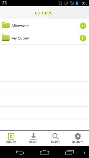 Screenshot aplicación Cubby