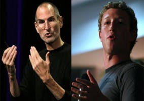 Suéter negro de Steve Jobs y camiseta gris de Mark Zuckerberg