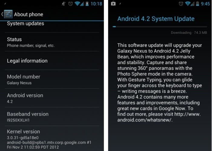 Captura de la actualización a Android 4.2