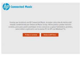 Mensaje de bienvenida de HP Connected Music