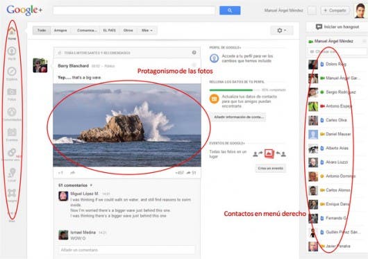 Comparación interfaz Google+ con la nueva interfaz de Facebook