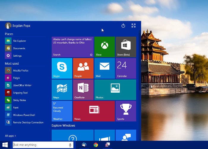Menú Inicio de Windows 10