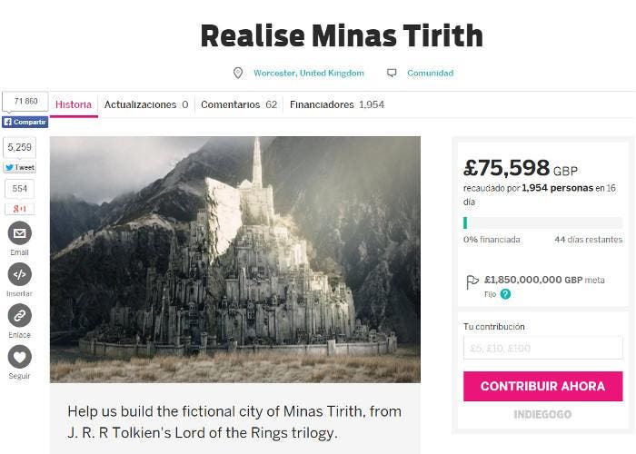 Campaña de Indiegogo para construir Minas Tirith, ciudad de El Señor de los Anillos